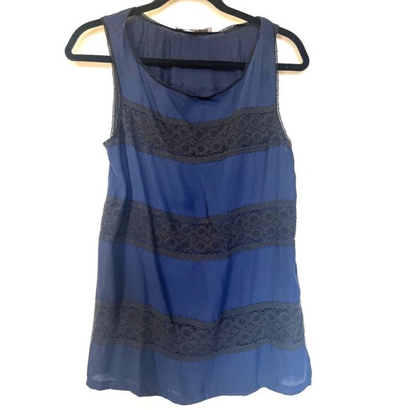 Loft Sleeveless Navy Blue & Black Lace Blouse M - Picture 2 of 7